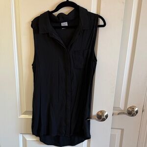Casual Sleeveless Button-Down Shirt - Black